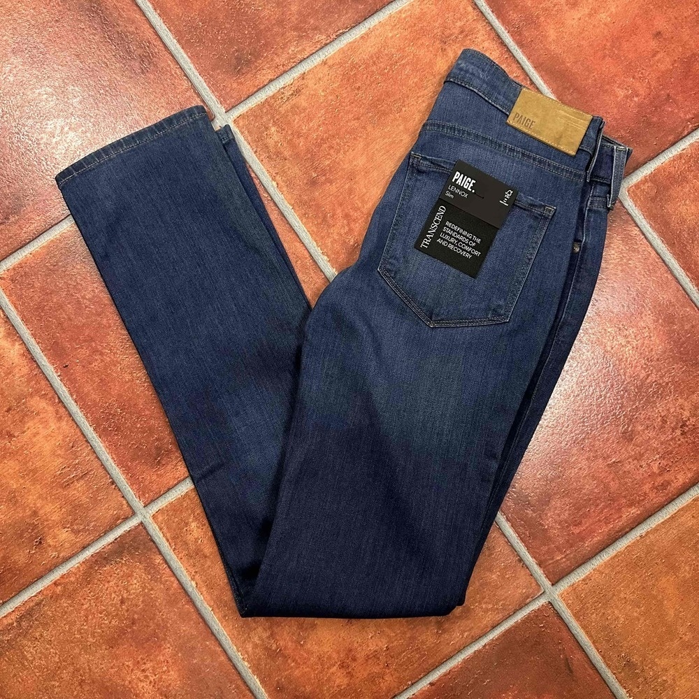 NWT Paige Dark Wash 5-Pocket Mid-Rise Slim Fit Mens Lennox Jeans Size 28